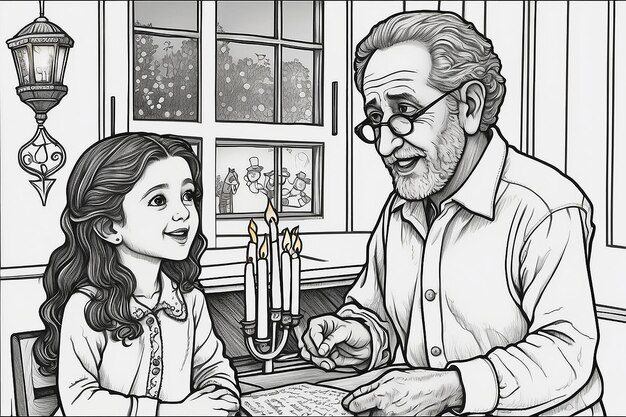 Photo hanukkah grandfather tells stories coloring page