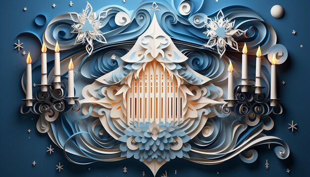 Hanukkah illustration layered paper design