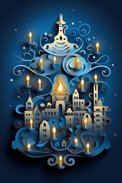 Hanukkah illustration layered paper design