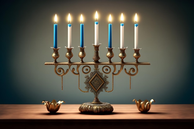ユダヤ人の伝統的なお祝いのテーブルのハヌカ本枝の燭台ニューラル ネットワーク生成アート