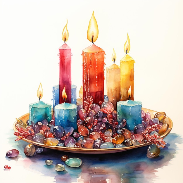 Hanukkah watercolor illustration Children and candles