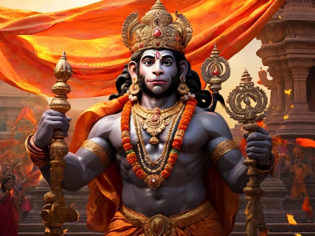 Hanuman jayanti colorful background design best quality hyper realistic wallpaper image ai generated