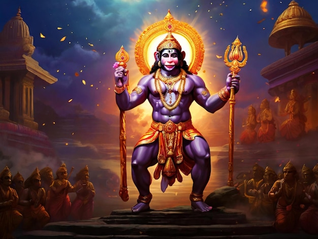 Hanuman jayanti colorful background design best quality hyper realistic wallpaper image ai generated