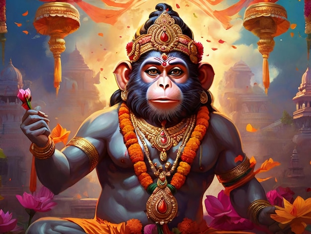 Hanuman jayanti kleurrijke achtergrondontwerp beste kwaliteit hyper realistische behang afbeelding ai gegenereerd