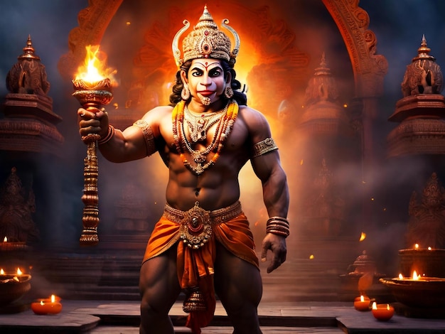 Hanuman jayanti kleurrijke achtergrondontwerp beste kwaliteit hyper realistische behang afbeelding ai gegenereerd