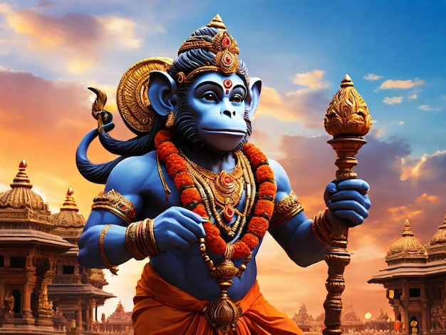 Hanuman jayanti kleurrijke achtergrondontwerp beste kwaliteit hyper realistische behang afbeelding ai gegenereerd