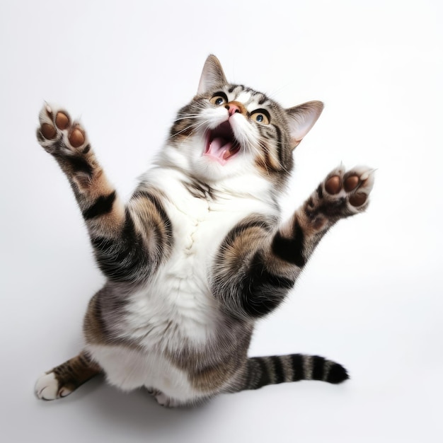 Happily cat on a white background