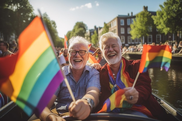 암스테르담의 LGBTQ 프라이드 퍼레이드에서의 행복 Amsterdam Pride Celebration