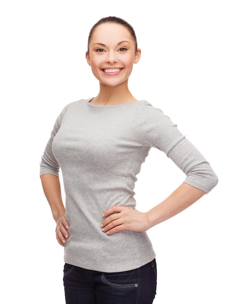 happiness people concept - smiling asian woman over white background