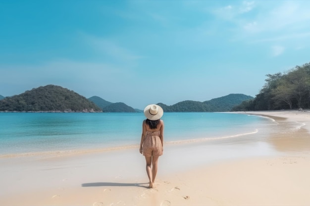 幸せの女性 ビーチの休暇 海の夏 アイを生み出す