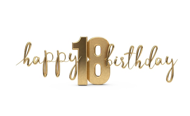 Happy 18th birthday gold greeting background 3D Rendering