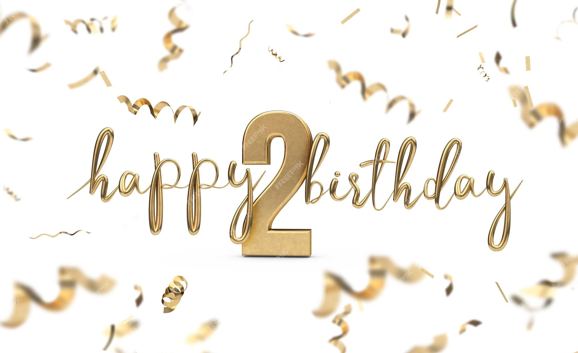 Premium Photo | Happy 2nd birthday gold greeting background 3d rendering