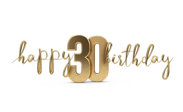 Happy 30th birthday gold greeting background 3D Rendering