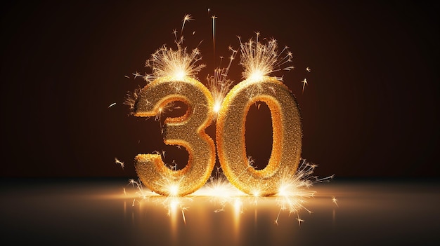 happy 30th birthday gold greeting background 3d rendering