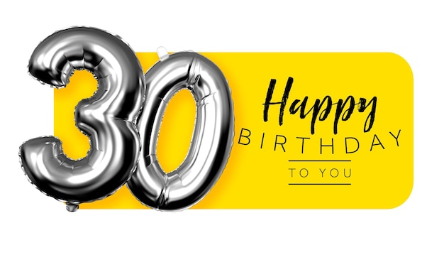 Happy 30th birthday yellow greeting background 3D Rendering