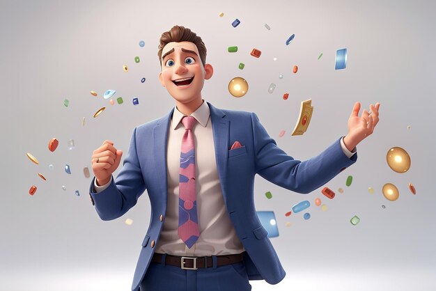 A happy 3d business man on transparent white background