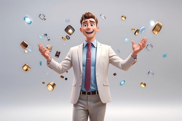 A happy 3d business man on transparent white background