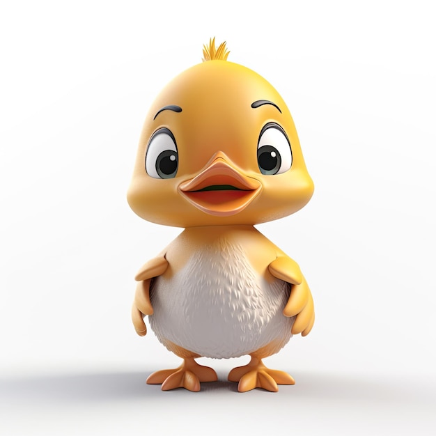 A happy 3D duck character sitting on a white background Ai generated illustration