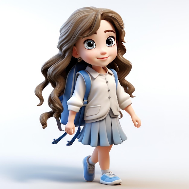 happy 3d girl in school uniform