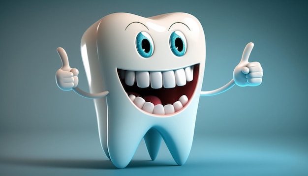 happy 3d tooth cartoon character