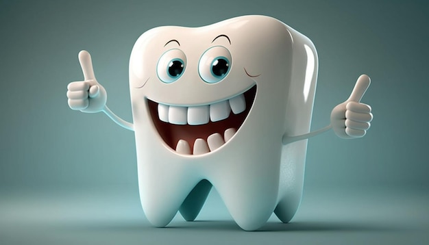 Photo happy 3d tooth cartoon character