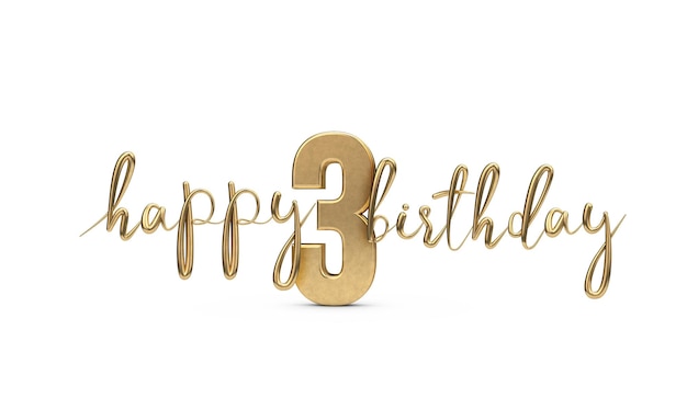 Happy 3rd birthday gold greeting background 3D Rendering