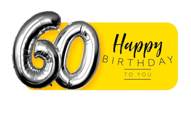 Happy 60th birthday yellow greeting background 3D Rendering