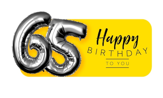 Happy 65th birthday yellow greeting background 3D Rendering