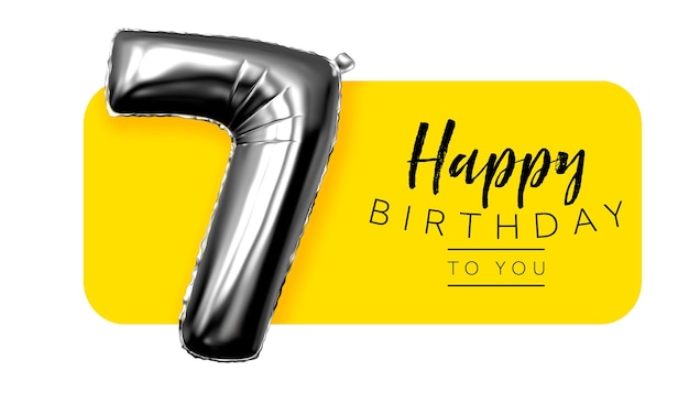 Happy 7th birthday yellow greeting background 3D Rendering