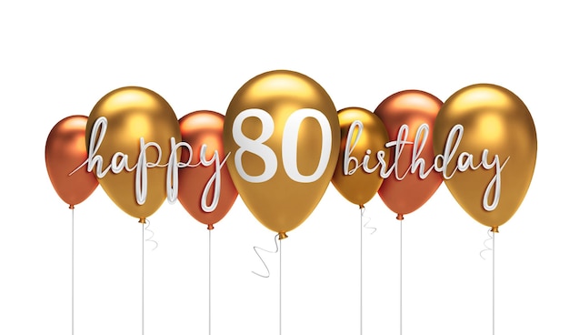 Foto felice 80° compleanno palloncino oro saluto sfondo 3d rendering