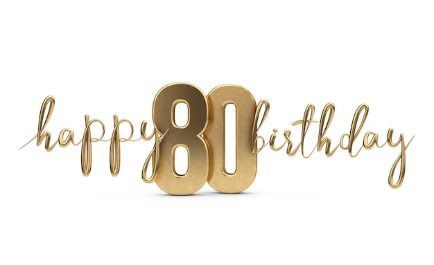 Happy 80th birthday gold greeting background 3D Rendering