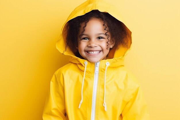 Photo happy african american child girl smiling to camera over yellow background