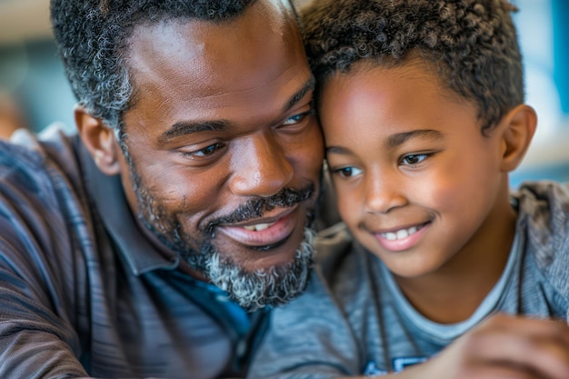 Happy African American Father and Son Bonding with Smiling Faces and Loving Embrace