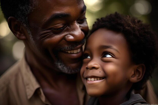 Happy African american father and son looking at each other in the park Generative AI