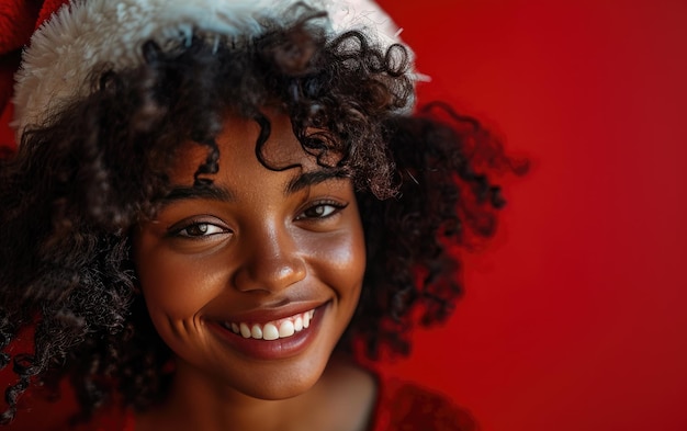 Happy African American girl wearing Santa hat in Christmas background