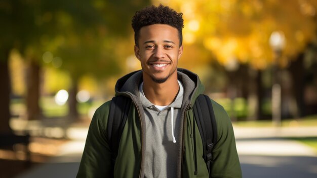 Photo happy african american male college student on campus