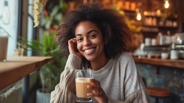 Happy African American Woman Holding Juice