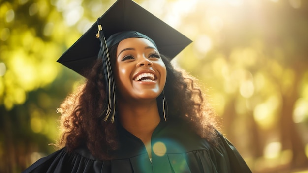 幸せなアフリカ系アメリカ人の女性が 卒業生です