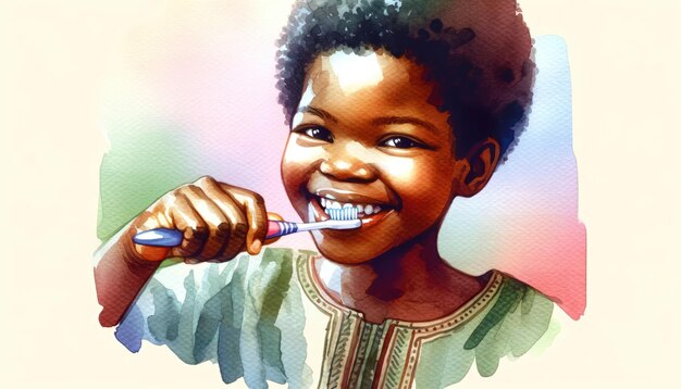 Happy African girl toothbrushing moment