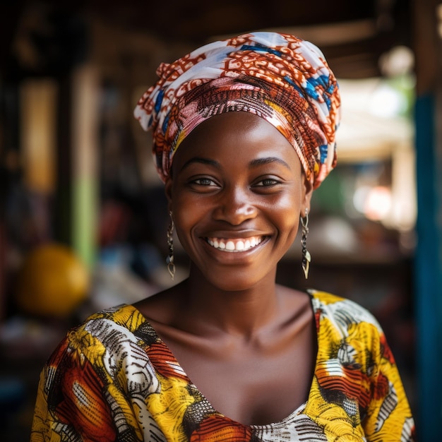 Счастливая африканская женщина с улыбкой Генеративный ИИ
