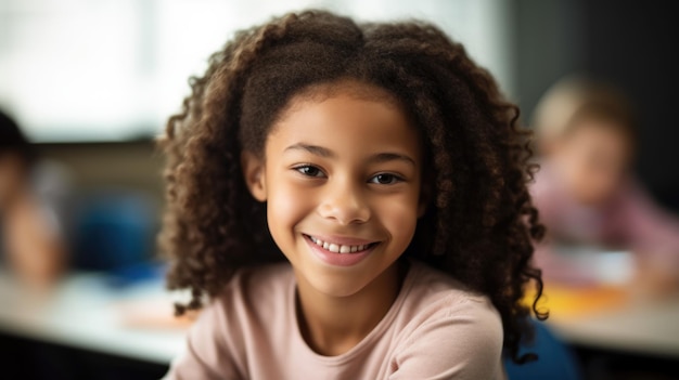 Happy AfricanAmerican girl sitting in a classroom at school Generative AI AIG21