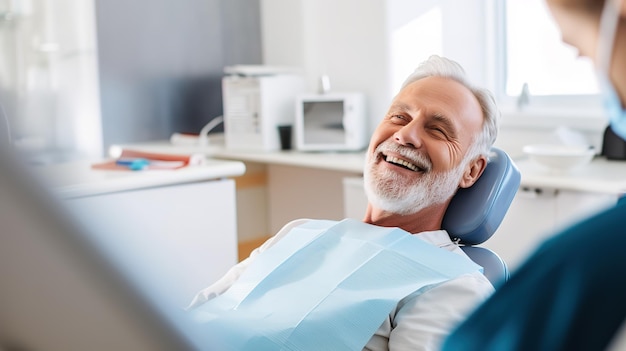 Happy aged patient at the dentist