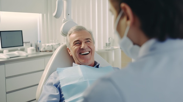 Happy aged patient at the dentist