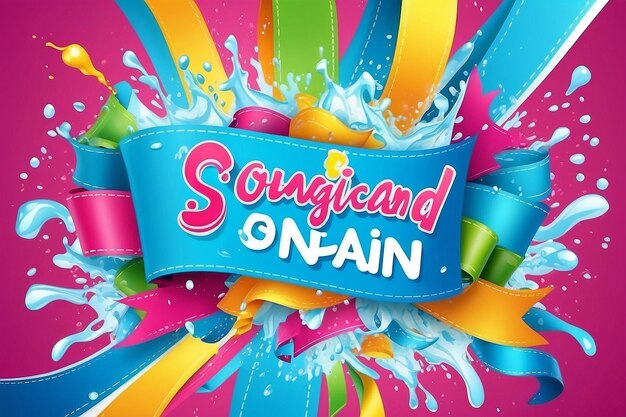 写真 ハッピー・ソングクラン・タイ・フェスティバル (happy songkran thailand festival) はタイで開催される色とりどりのリボン・バナー・ウォーター・スプラッシュ・デザインです