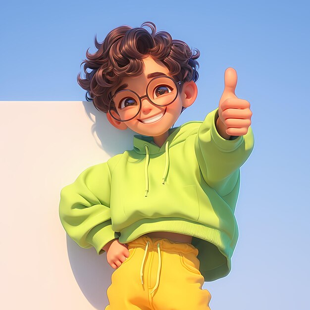 Photo happy animated character thumbs up