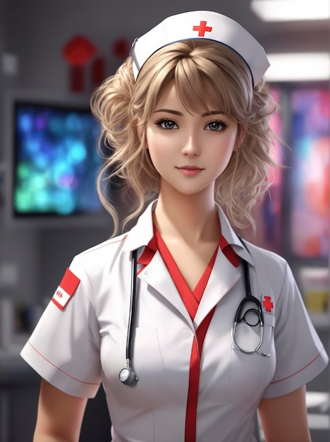 Photo happy anime character with nurse outfit