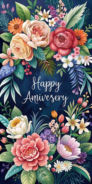 Photo happy anniversary floral card design