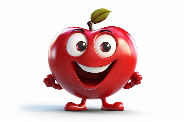 Happy Apple Cartoon Character With Transparent Background AI