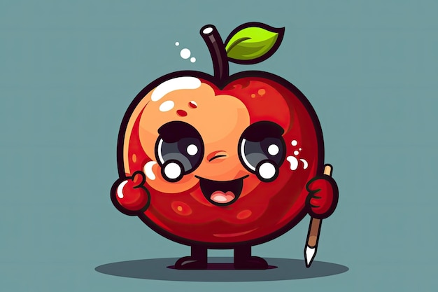 Happy apple character holding a pencil Generative AI