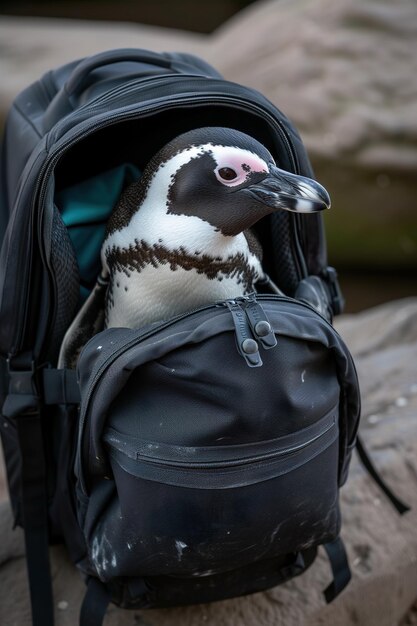 幸せな北極のペンギン 輝く目で 可愛い表情と動きで